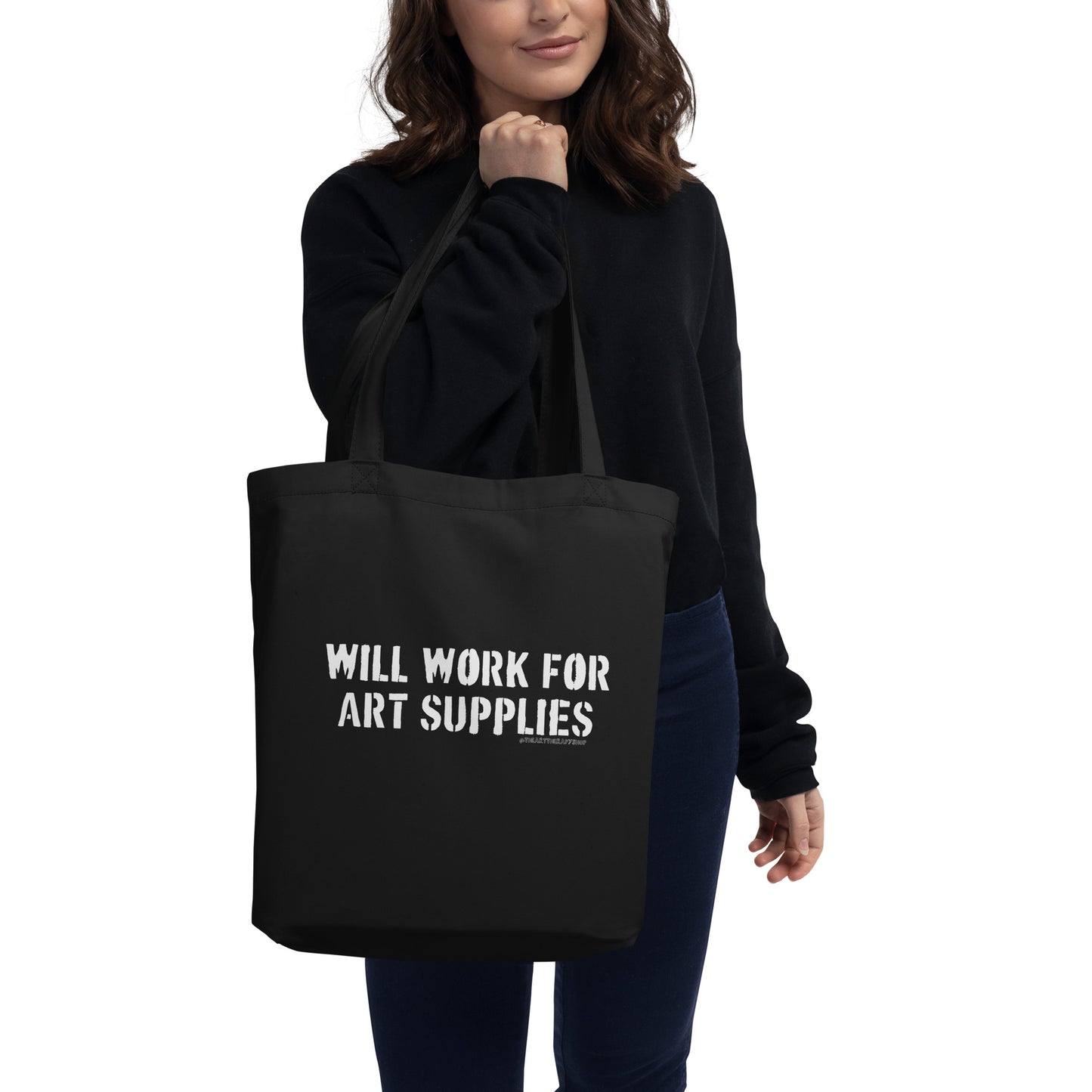 Will Work For Art Supplies Black & White Tote Bag
