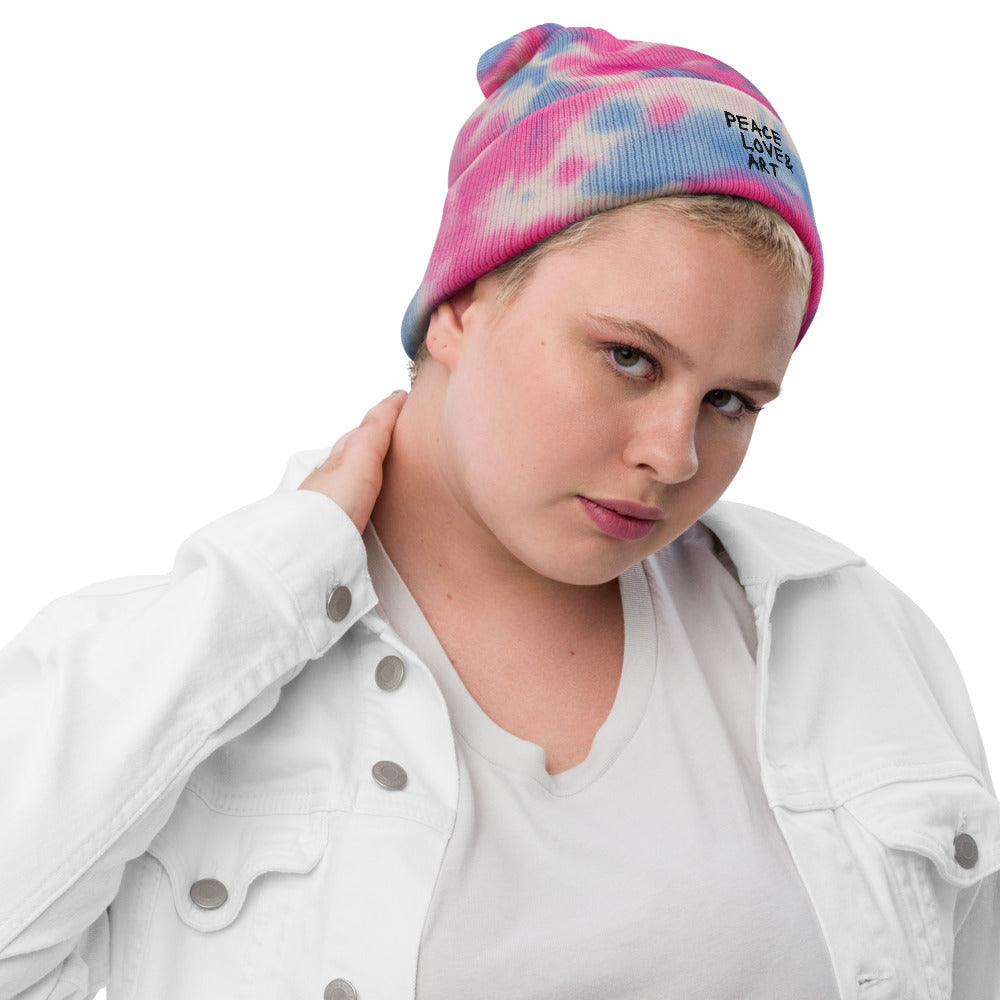 Peace (cotton candy) Love & Art Embroidered Tie-dye Beanie