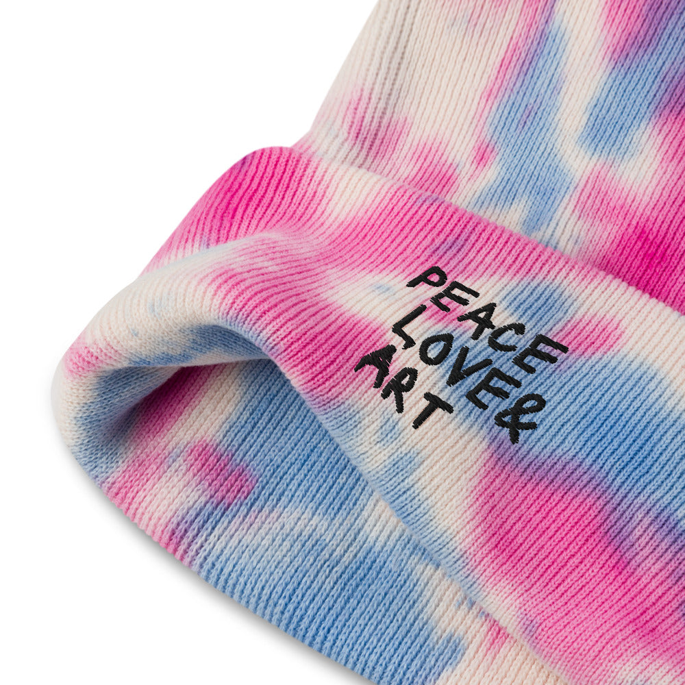 Peace (cotton candy) Love & Art Embroidered Tie-dye Beanie