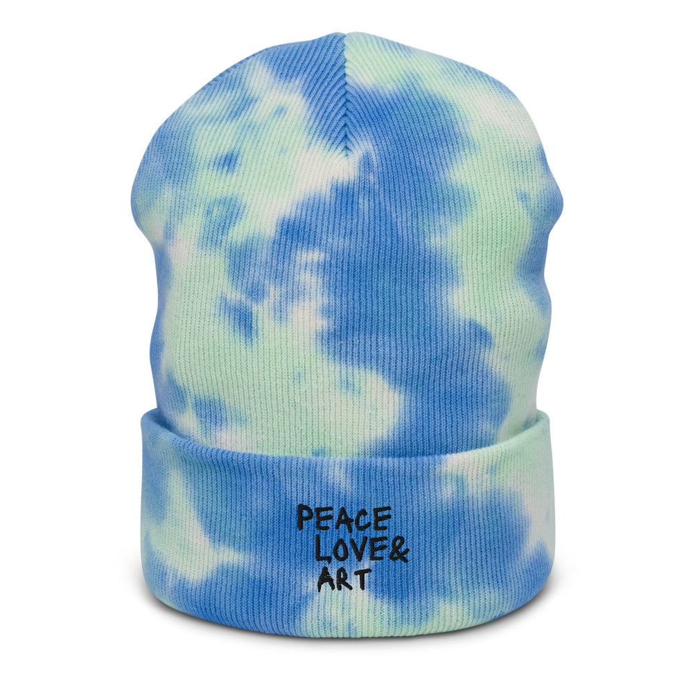 Peace (Sky) Love & Art Embroidered Tie-dye Beanie