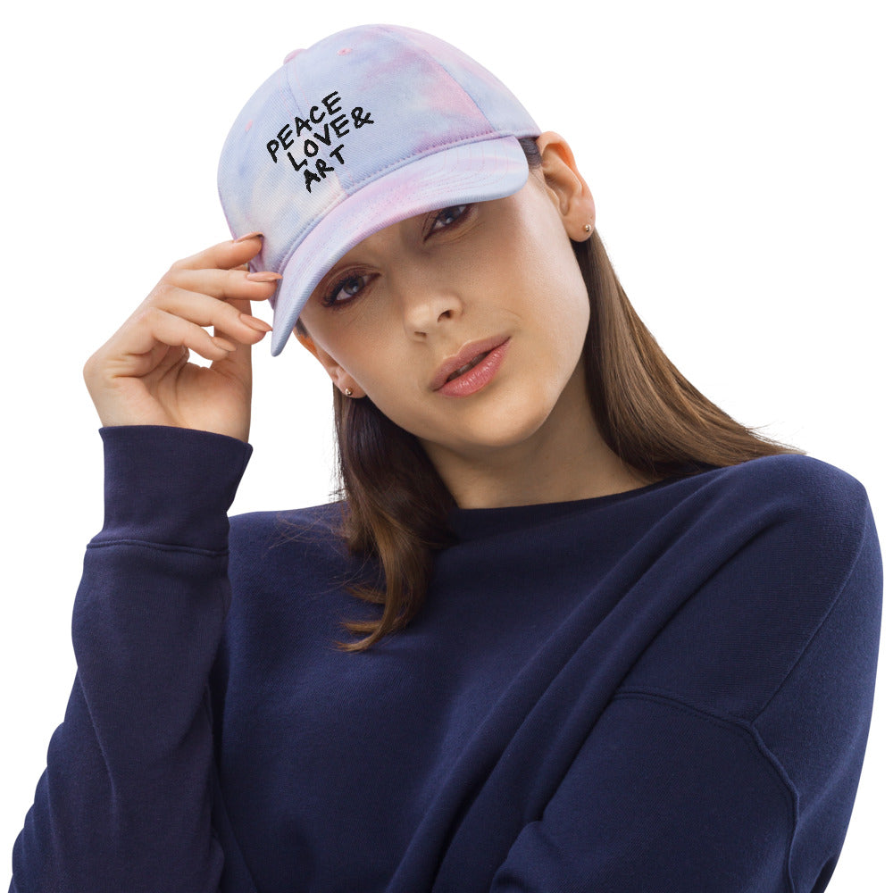 Cotton Candy Peace Love & Art Tie-dye Baseball Hat