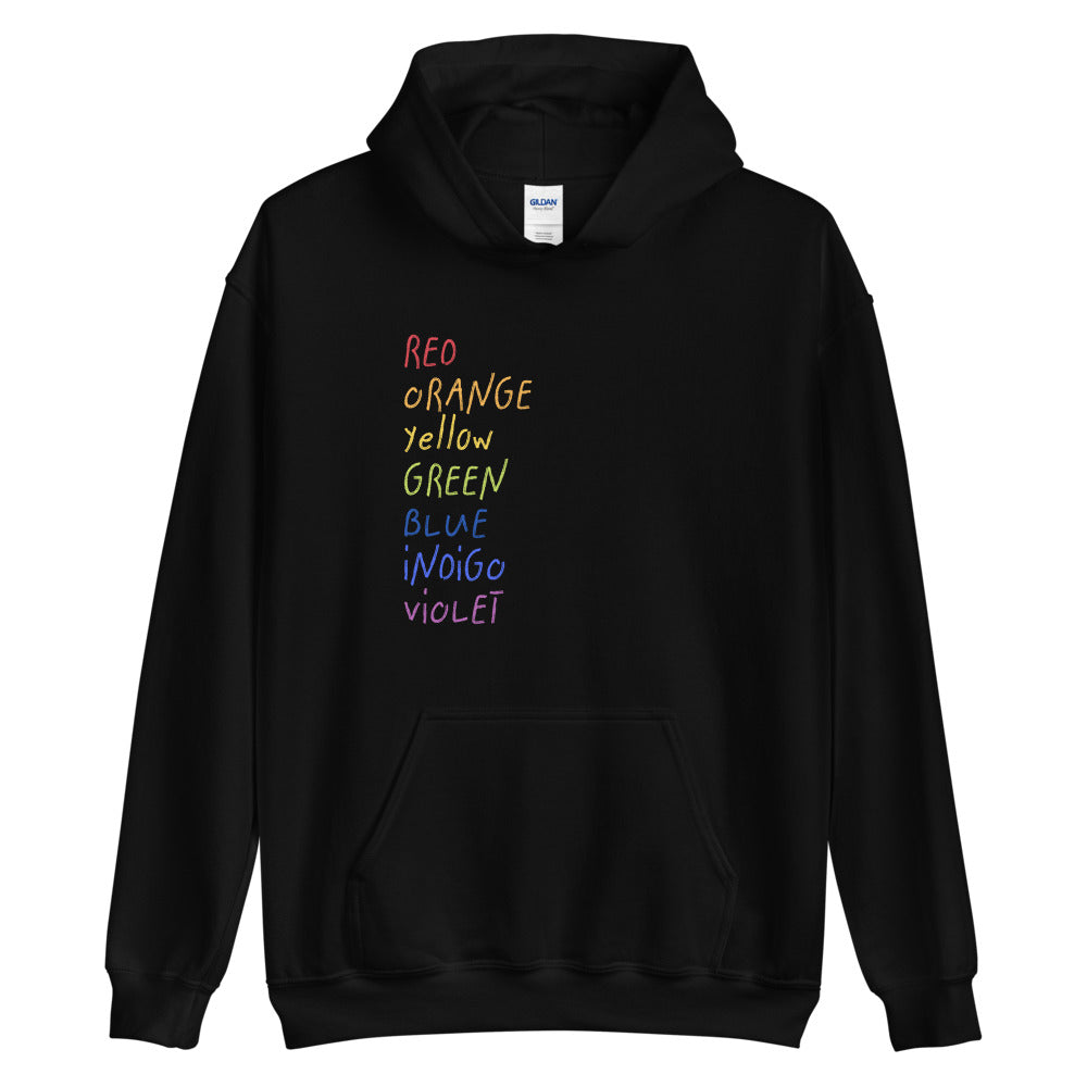ROYGBIV Hoodie a crayon text design collection for art therapists, artists, and creatives