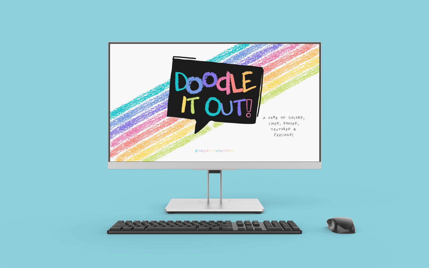 Interactive therapy game and art therapy tool with 20 emotions and 20 interactive art activities, compatible with Google Slides, featuring an interactive feeling scale, game guide, and video tutorial - Doodle It Out
