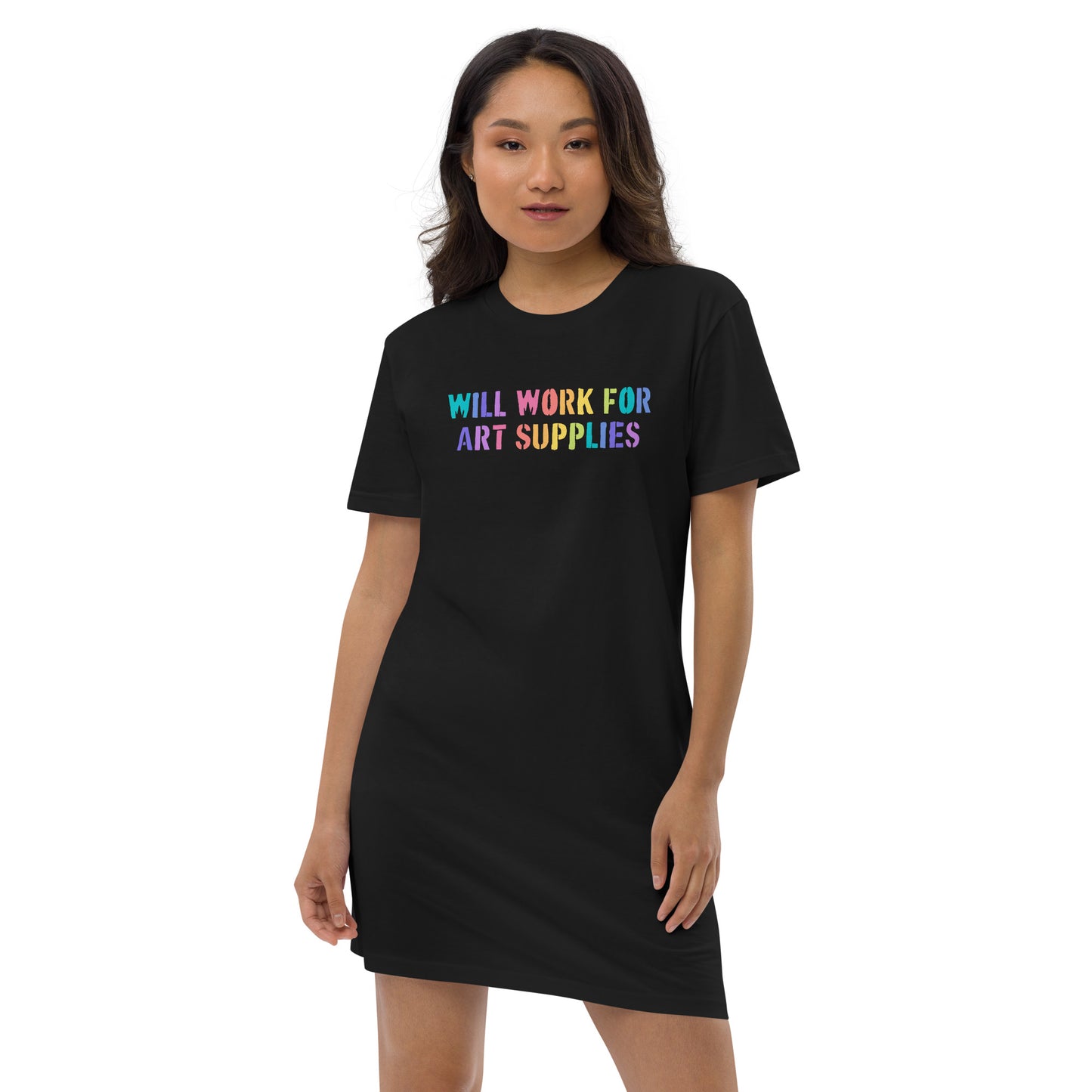 Will Work For Art Supplies Rainbow T-shirt dress