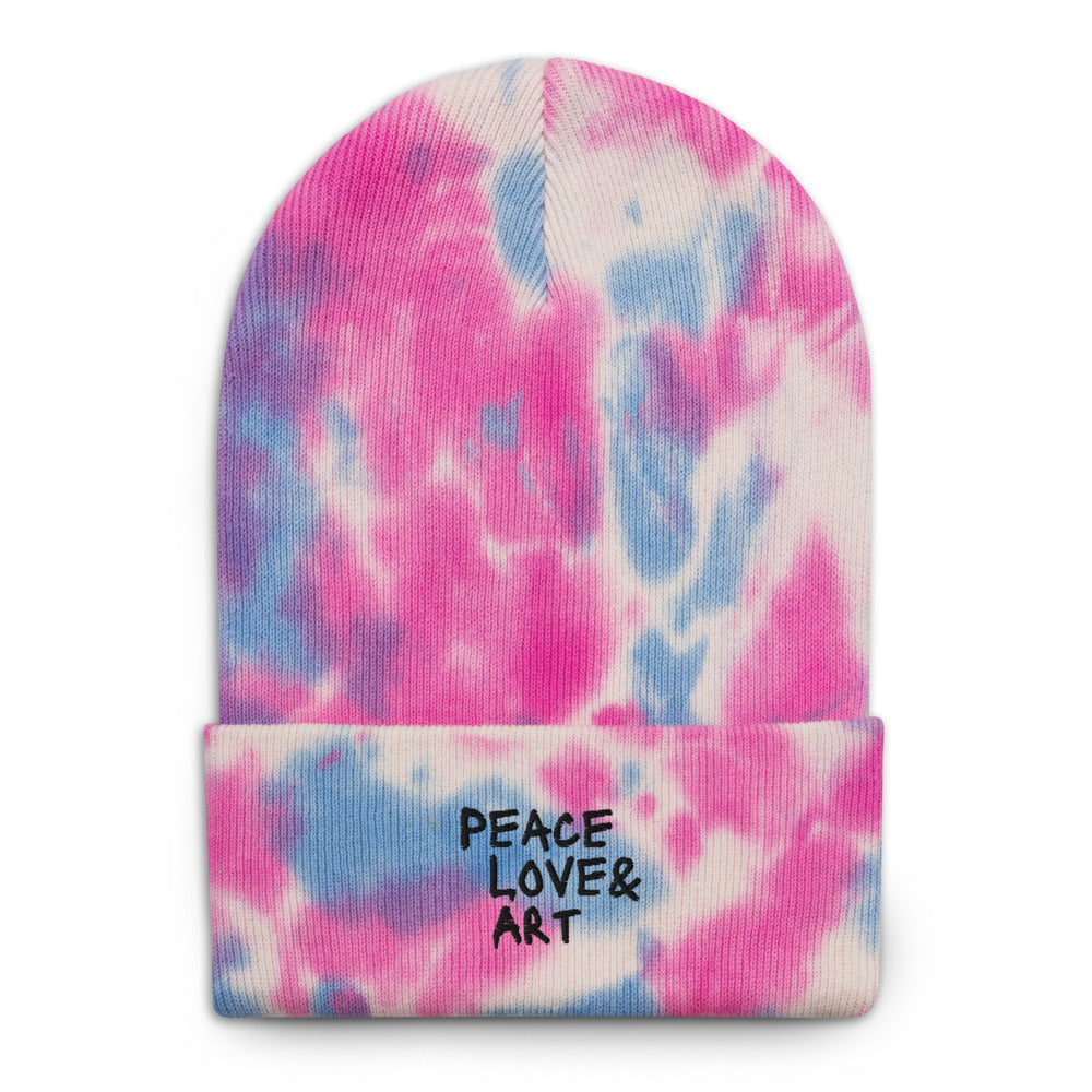 Peace (cotton candy) Love & Art Embroidered Tie-dye Beanie