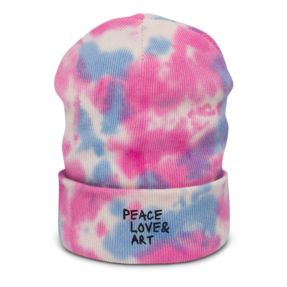 Peace (cotton candy) Love & Art Embroidered Tie-dye Beanie