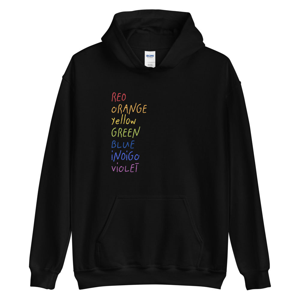ROYGBIV Hoodie a crayon text design collection for art therapists, artists, and creatives