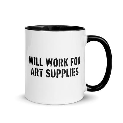Will Work For Art Supplies Black & White Mug